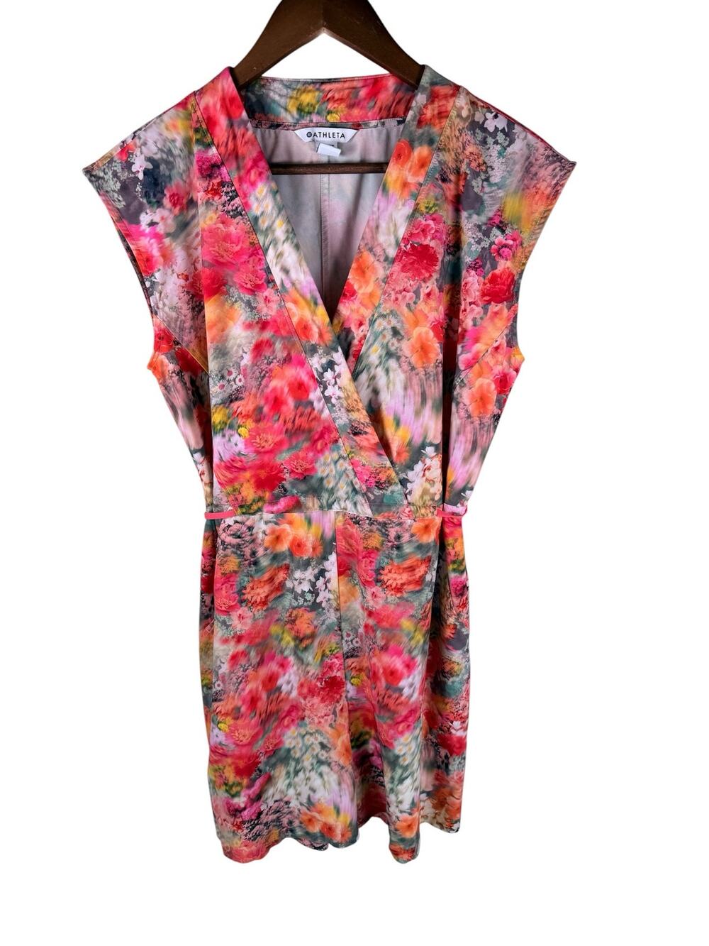 Athleta Marlow Floral Romper XS Wrap Front Cap Sleeve Stretch Multicolor